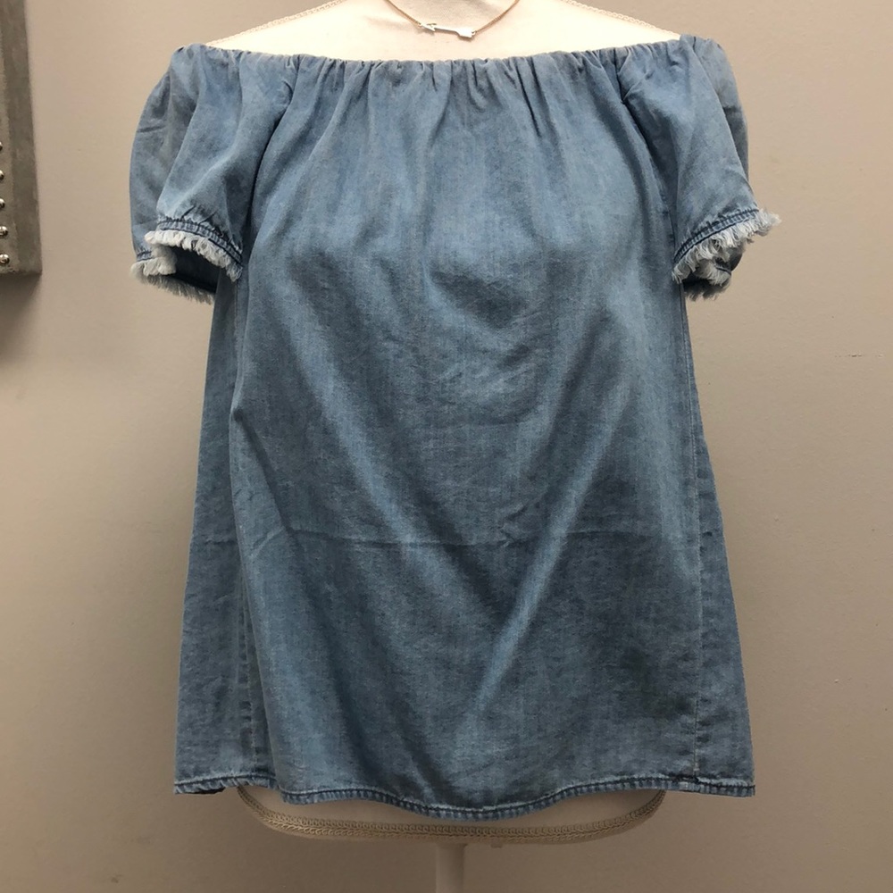NEW off shoulder denim fringe top